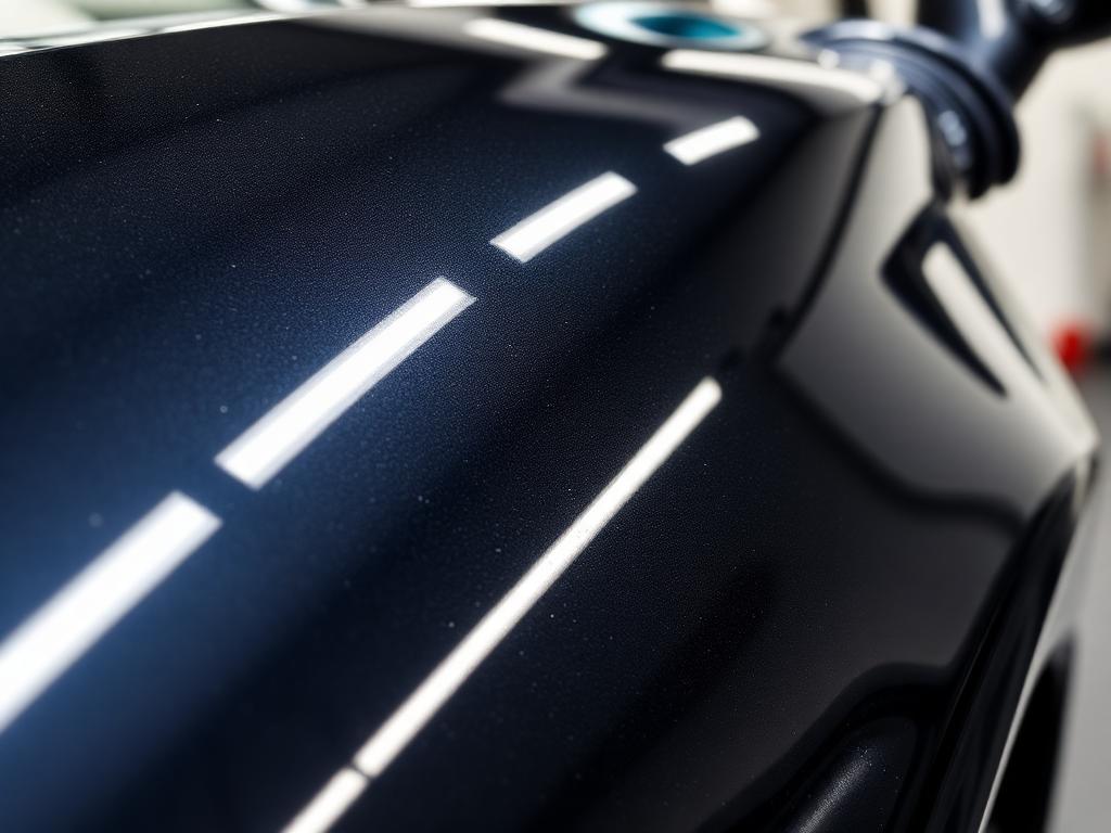 Mirror-gloss polished car paint after detailing